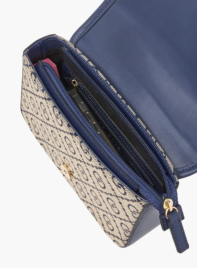 Celeste Women Jacquard Monogram Crossbody Bag with Button Closure and Adjustable Strap