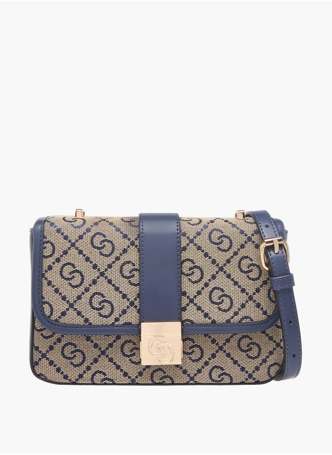Celeste Women Jacquard Monogram Crossbody Bag with Button Closure and Adjustable Strap  - Image 1