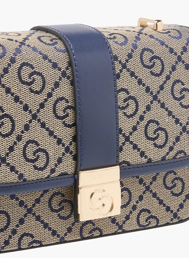 Celeste Women Jacquard Monogram Crossbody Bag with Button Closure and Adjustable Strap