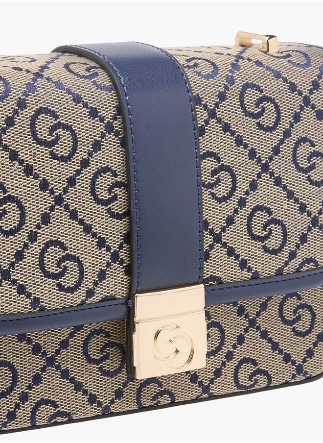 Celeste Women Jacquard Monogram Crossbody Bag with Button Closure and Adjustable Strap  - Image 4
