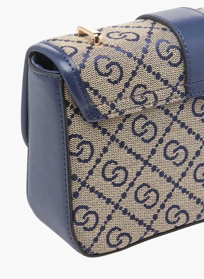 Celeste Women Jacquard Monogram Crossbody Bag with Button Closure and Adjustable Strap