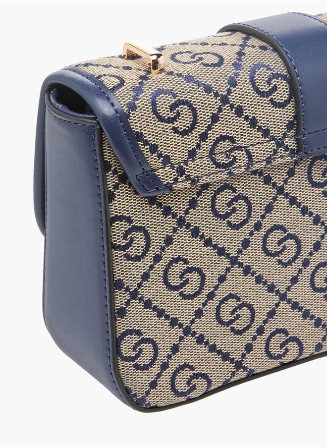 Celeste Women Jacquard Monogram Crossbody Bag with Button Closure and Adjustable Strap  - Image 5