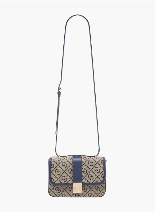 سيليست Women Jacquard Monogram Crossbody Bag with Button Closure and Adjustable Strap