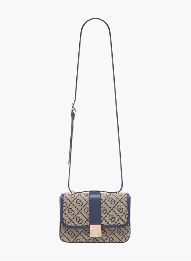 Celeste Women Jacquard Monogram Crossbody Bag with Button Closure and Adjustable Strap  - Image 2