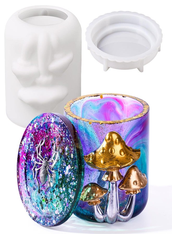 Dacies Epoxy Resin Jar Molds Mushroom Canister Silicone Molds with Lid for Epoxy Resin Casting Silicone Mould DIY Jewelry Organizer Trinket Storage Box Candy Container Candle Jar Flowerpot Cement Crafts Mold - Image 1
