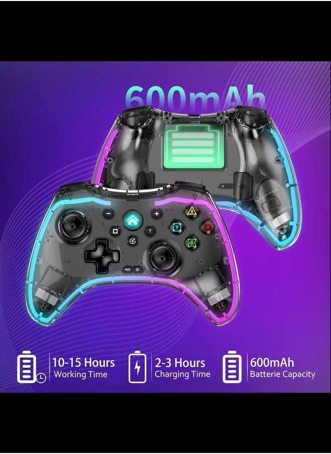 Generic - Wireless Game Controller for iOS, Android, Nintendo Switch, PS5, PS4, PS3, PC, Transparent Gamepad with 7 Colors LED Light/Customized Buttons/Turbo, with Phone Mount - Image 1