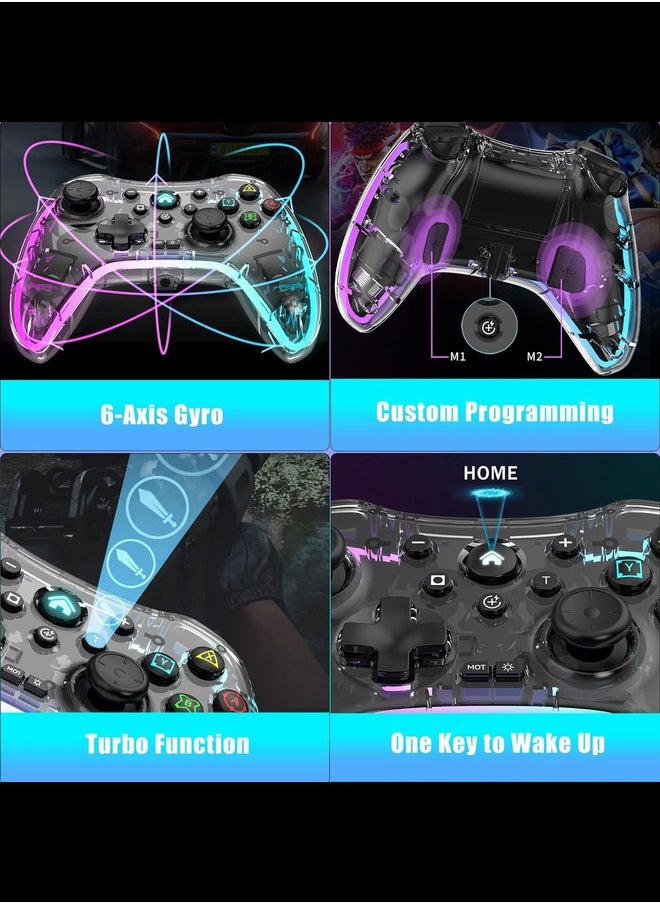 Generic - Wireless Game Controller for iOS, Android, Nintendo Switch, PS5, PS4, PS3, PC, Transparent Gamepad with 7 Colors LED Light/Customized Buttons/Turbo, with Phone Mount - Image 1