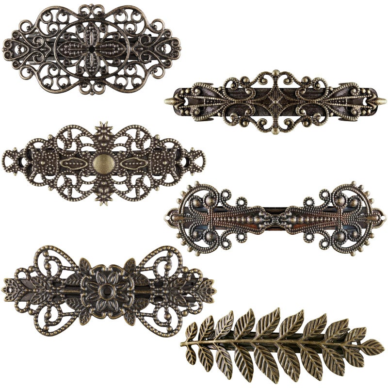 Geyoga 6 Pieces Vintage Hair Barrettes for Women Retro Flower French Pearl Crystal Rhinestones Clips Hair Pins for Women Styling Accessories(Classic Style) - Image 1