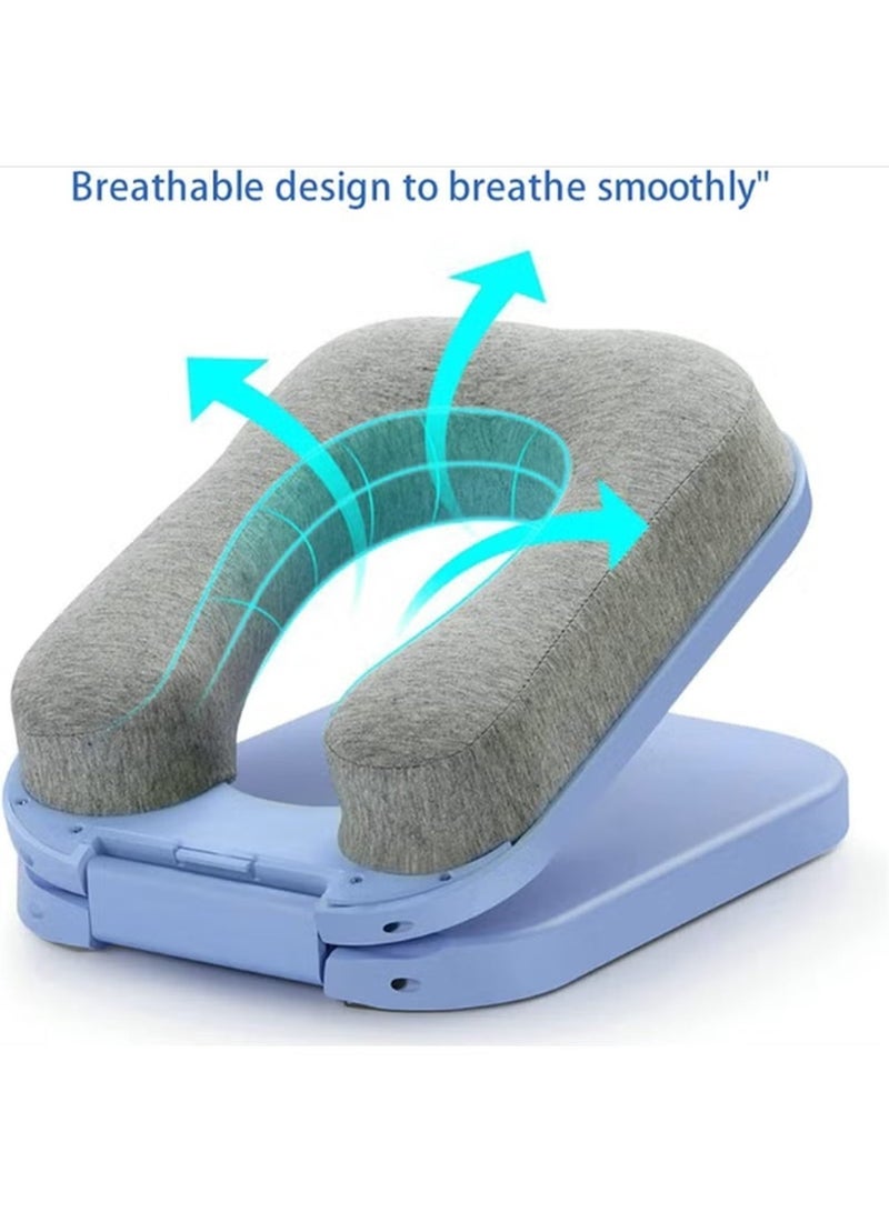 Leostar Foldable Desktop Nap Pillow for Office & School - Ergonomic U-Shaped Memory Foam Face Down Sleeping Cushion, Head and Neck Support Desk Pillow for Kids & Adults - Blue - Image 5