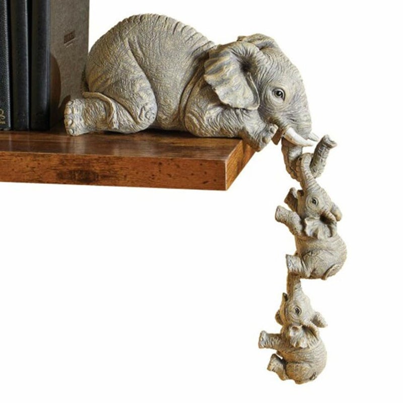 3 Set Elephant Shelf Sitter Figurines Mother Elephant Hanging Baby Elephants Mantelpiece Decoration Elefante Statue Sculpture Resin Figurines for Home Decor