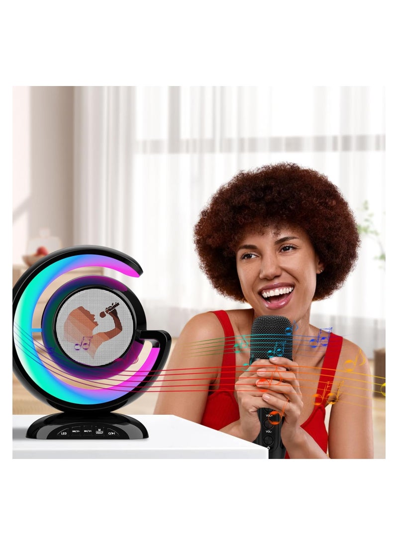 يس YS-110 آلة كاريوكي مع ميكروفونين لاسلكيين ومكبر صوت بلوتوث محمول لحفلات عيد ميلاد كاريوكي المنزلية مع ميكروفون ميكروفون وإضاءة LED ملونة  - Image 3