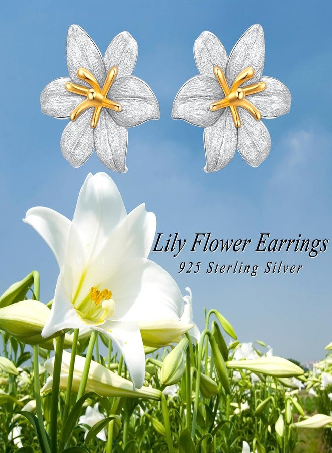 Flyow S925 Sterling Silver Lily Flower Stud Earrings for Women Christmas Earring Lily Gifts Jewelry - Image 2