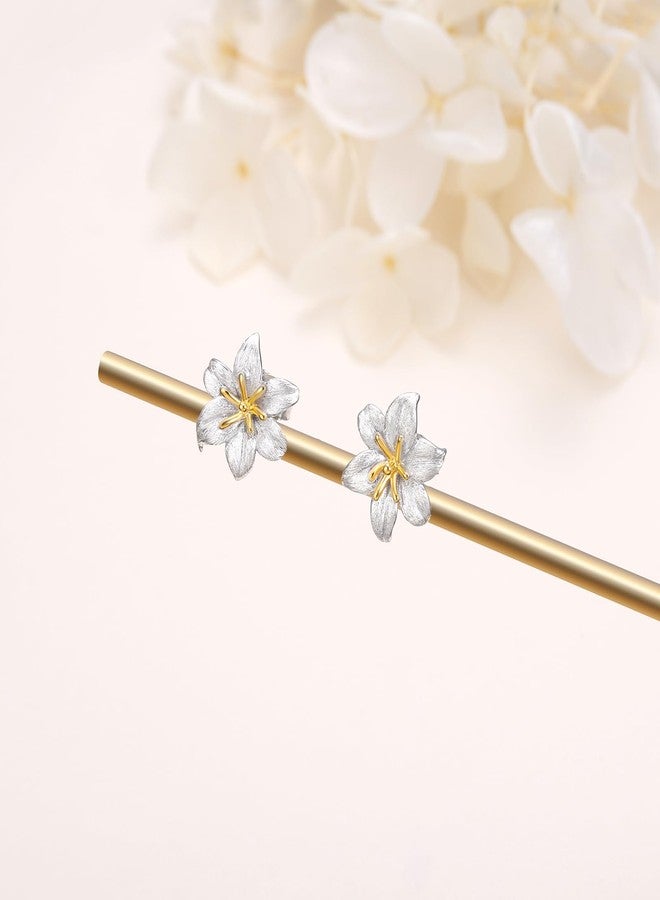 Flyow S925 Sterling Silver Lily Flower Stud Earrings for Women Christmas Earring Lily Gifts Jewelry - Image 4