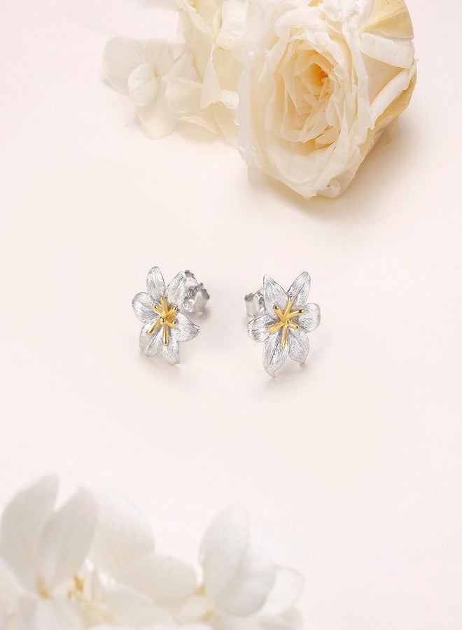 Flyow S925 Sterling Silver Lily Flower Stud Earrings for Women Christmas Earring Lily Gifts Jewelry - Image 5