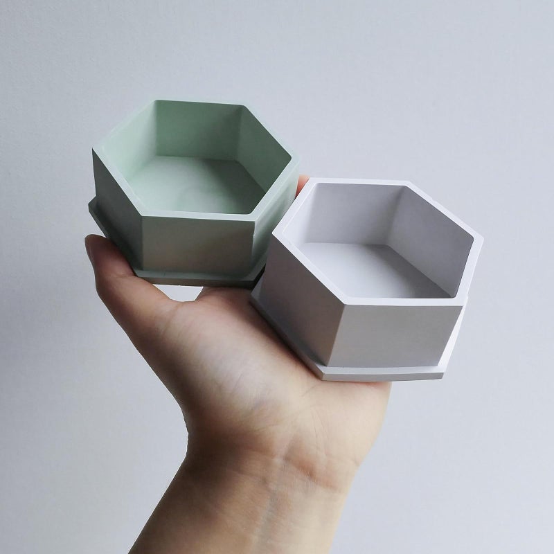 Wehous 2PCS Hexagon Candle Jar Silicone Molds, Geometric Container Plant Pot Silicone Molds for Resin Concrete, Epoxy Resin Casting Storage Box Molds for Jewelry Holder Trinket Tray Art Craft Decor - Image 2
