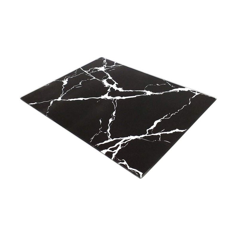 VASUHOME Glass Cutting Board 16  12 inch Set of 1 Tempered Glass Cutting Board Decorative Square Marble Chopping Board for Kitchen Scratch Heat Shatter Resistant Cutting Mat Black and White