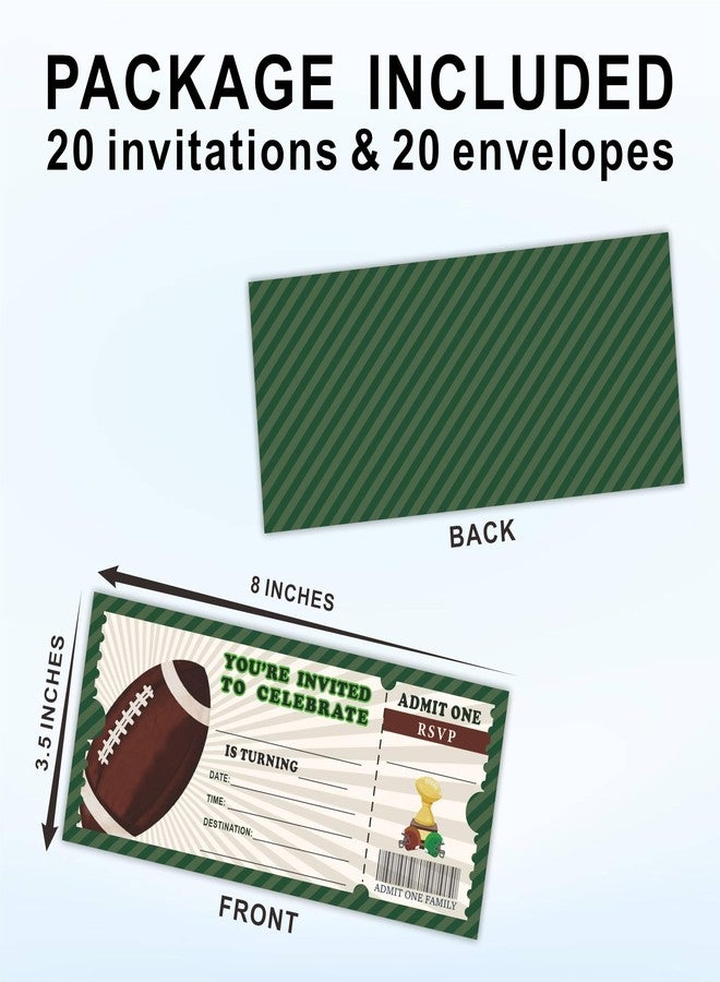 NYCTUG 20 Football Birthday Invitations With Envelopes, 3" X 8" Rugby Theme Birthday Ticket Invitation, Double-Sided Fill In Invites For Boys Girls Birthday, Birthday Party Celebration Supplies - E15 - Image 4
