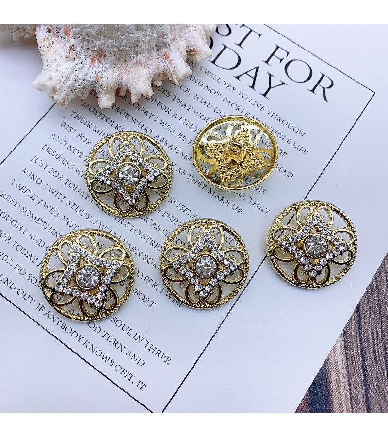 5 قطع أزرار ذهبية مجوفة من تصميم زهور ومزينة بأحجار الراين لربط المعاطف النسائية وفستان الزفاف وديكور الخياطة وإكسسوارات الشعر اليدوية - Image 2