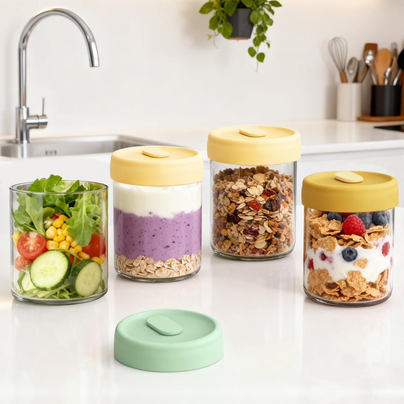 Hotbird 4-Pack Overnight Oats Containers with Lids, 14oz Glass Mason Jars for Overnight Oats Salad Yogurt Sugar Snacks Spices, BPA-Free - Image 2