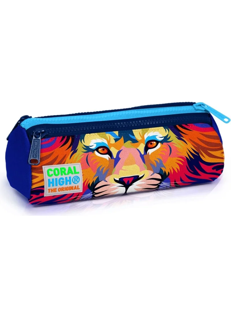 CORAL HIGH Navy Blue Lion Three Compartment Pencil Bag (Pen Holder) -Boy