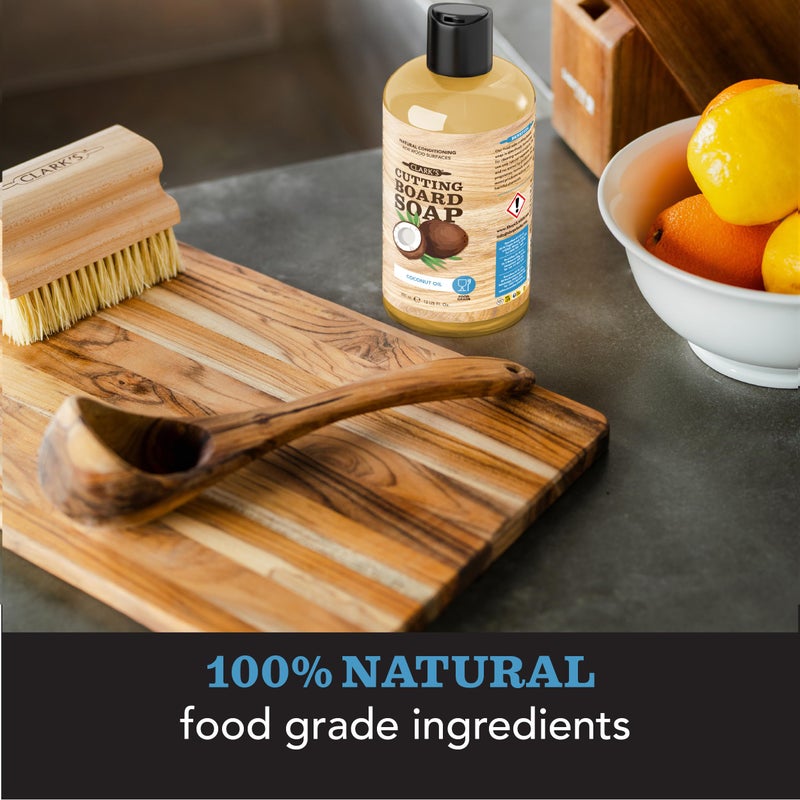 CLARK'S Cutting Board Care Kit with Coconut Oil - Includes Wax, Soap, Scrub Brush, Buffing Pad, and Applicator - for Kitchen Countertops, Butcher Blocks, Wooden Bowls and Utensils - Food Safe - Image 2