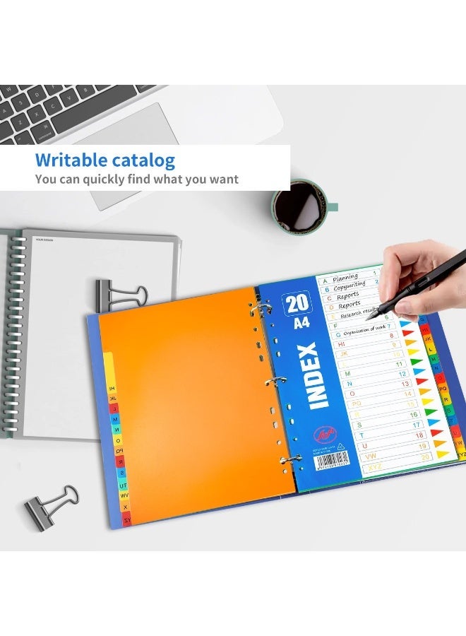 5 Pack A4 Extra Wide 20 Part Plastic File Dividers with Blank Tabs - 11-Hole Multipunched Subject Folder for Ring Binders - Image 4