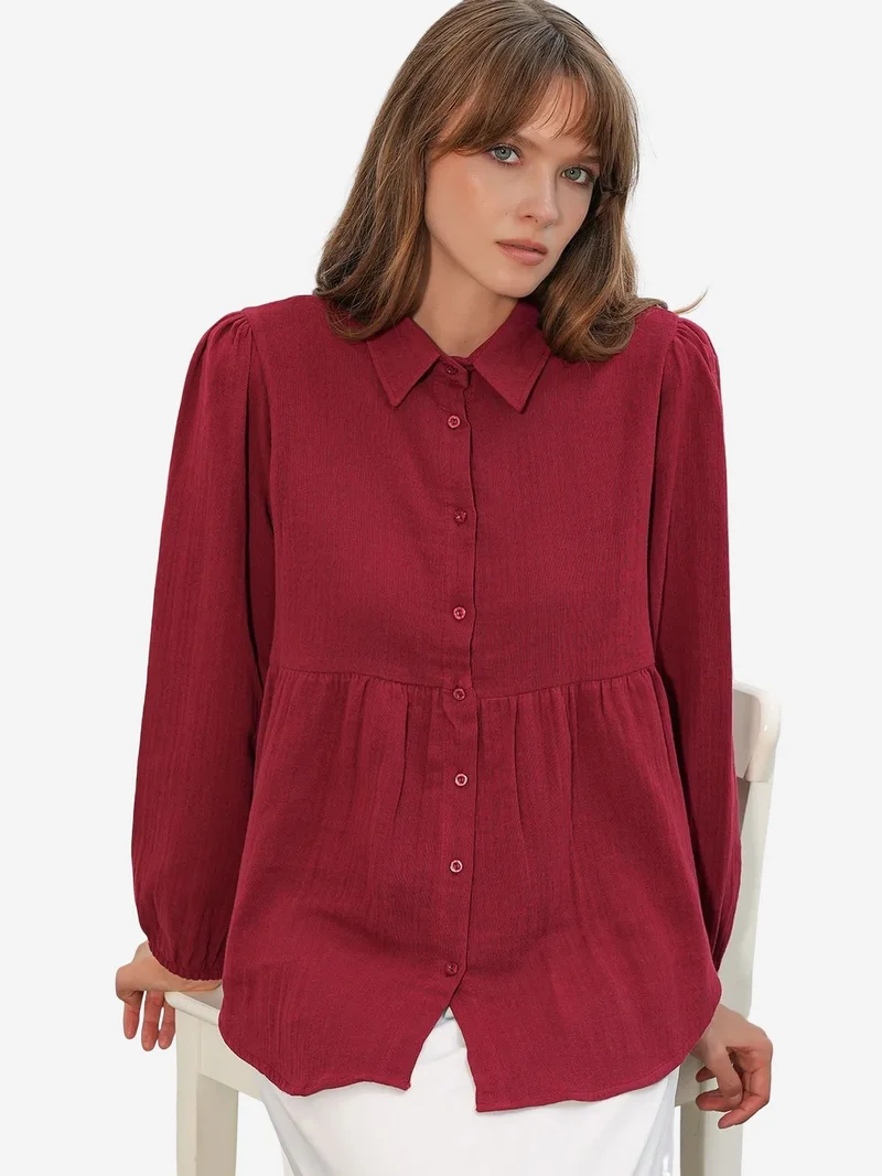 Big Dart Burgundy Red BDART Oversized Cotton Long-Sleeve Shirt for Women | Best Price UAE