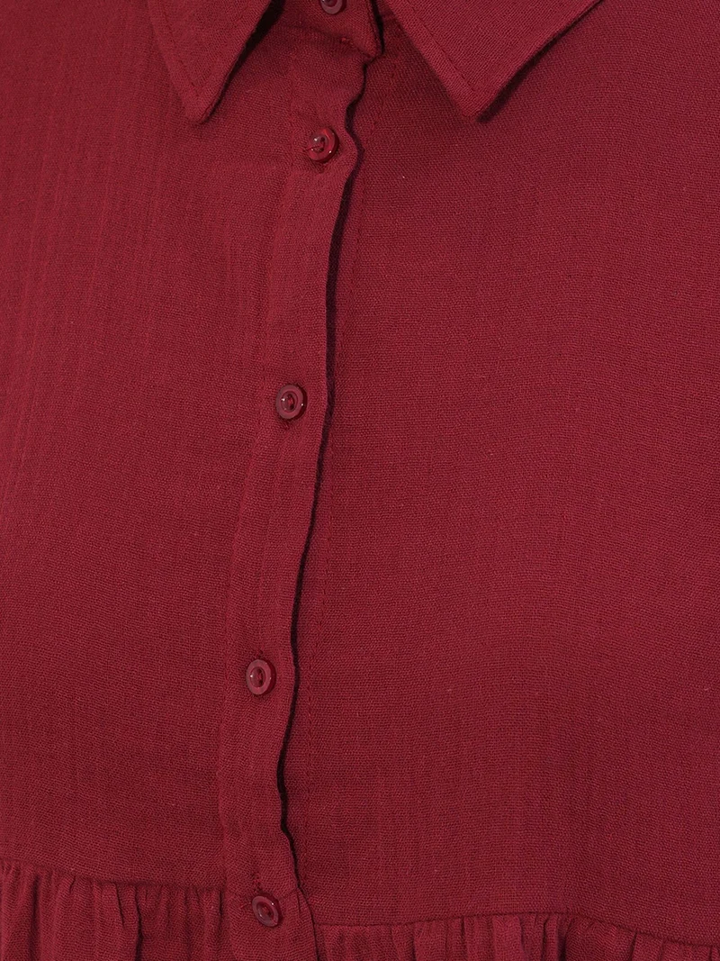 Big Dart Burgundy Red BDART Oversized Cotton Long-Sleeve Shirt for Women | Best Price UAE
