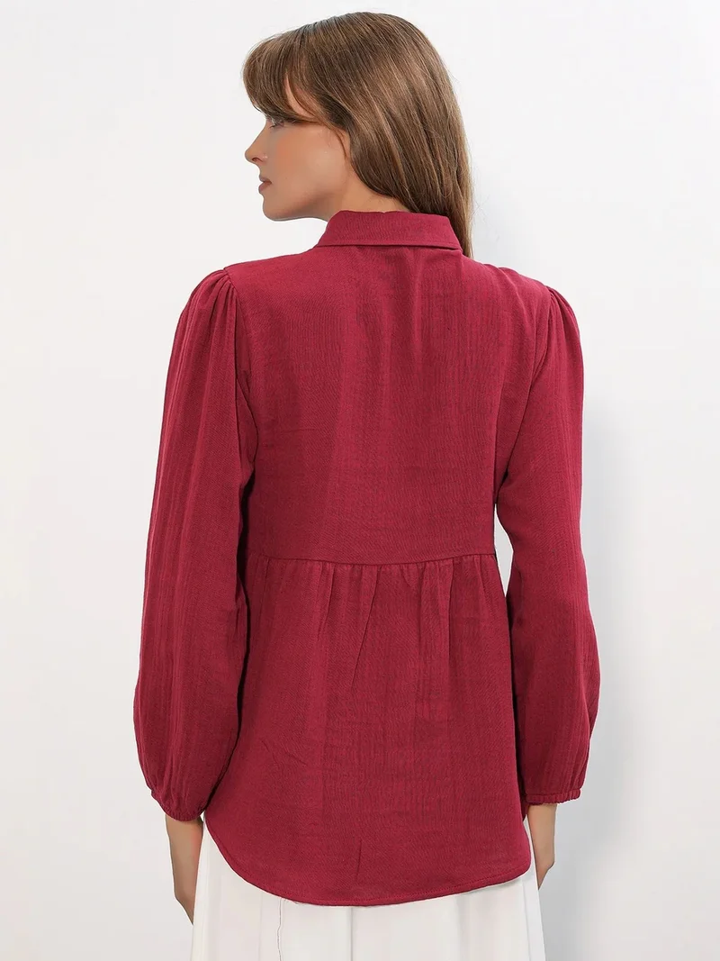 Big Dart Burgundy Red BDART Oversized Cotton Long-Sleeve Shirt for Women | Best Price UAE