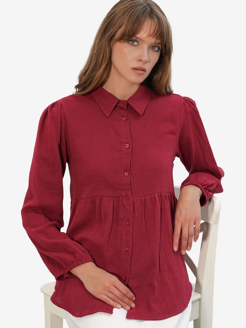 Big Dart Burgundy Red BDART Oversized Cotton Long-Sleeve Shirt for Women | Best Price UAE