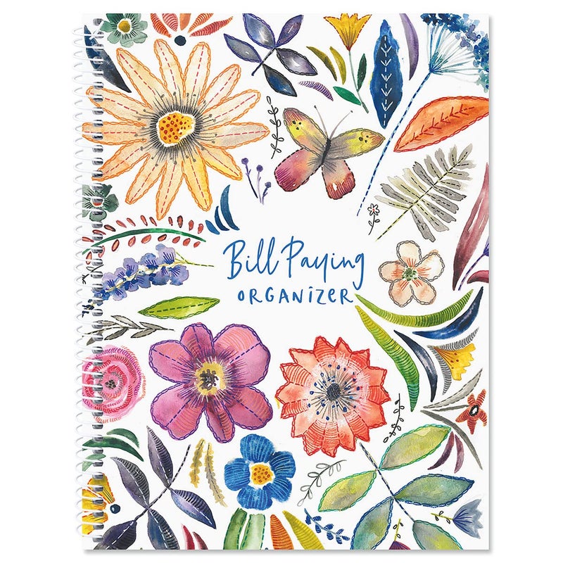 Current Embroidered Florals Bill Paying Organizer Book-9" x 12â€ Personal Account Book,Spiral Bound,14 Storage Pockets,32 Label Stickers, Monthly Finance & Payment Management Tracker for Home & Office