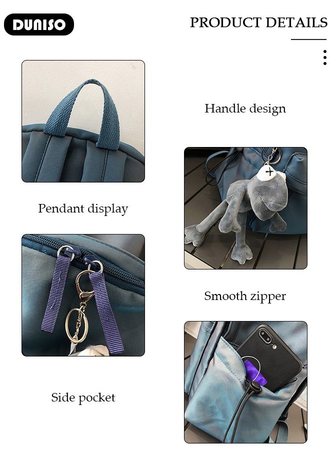 DUNISO Simple And Textured School Backpack With Zipper,Waterproof Backpack For Boys and Girls,Aesthetic Backpack With a Pendant Doll,College Student Laptop Bag,Lightweight And Large Capacity Travel Bag  - Image 2