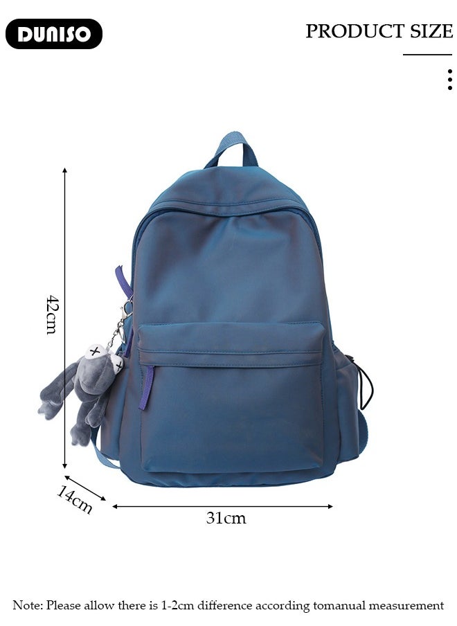 DUNISO Simple And Textured School Backpack With Zipper,Waterproof Backpack For Boys and Girls,Aesthetic Backpack With a Pendant Doll,College Student Laptop Bag,Lightweight And Large Capacity Travel Bag  - Image 4