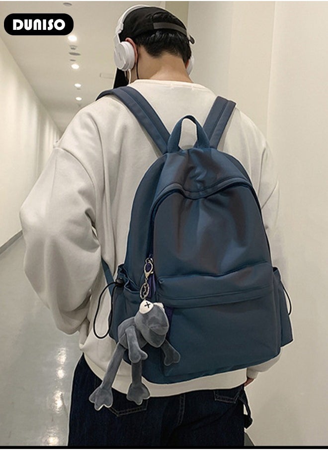 DUNISO Simple And Textured School Backpack With Zipper,Waterproof Backpack For Boys and Girls,Aesthetic Backpack With a Pendant Doll,College Student Laptop Bag,Lightweight And Large Capacity Travel Bag  - Image 5