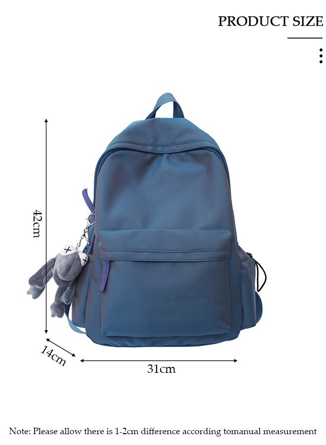 DUNISO Simple And Textured School Backpack With Zipper,Waterproof Backpack For Boys and Girls,Aesthetic Backpack With a Pendant Doll,College Student Laptop Bag,Lightweight And Large Capacity Travel Bag - Image 2