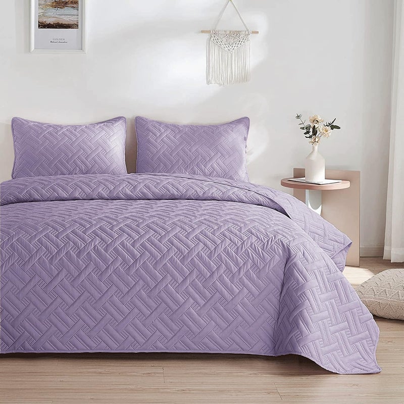 BSB HOME 100% Cotton Ultrasonic 280 Tc Solid King Size Quilted Bed Cover/Bedspread/Rajaai with 2 Pillow Case, (Luxurious, Lavender, 90X100 Inches, 254X228 cm) - Image 1