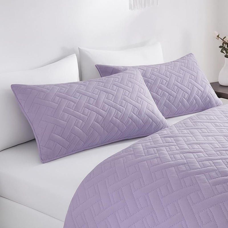 BSB HOME 100% Cotton Ultrasonic 280 Tc Solid King Size Quilted Bed Cover/Bedspread/Rajaai with 2 Pillow Case, (Luxurious, Lavender, 90X100 Inches, 254X228 cm) - Image 2