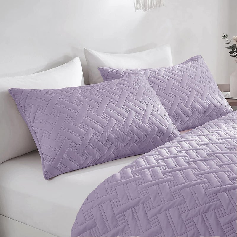 BSB HOME 100% Cotton Ultrasonic 280 Tc Solid King Size Quilted Bed Cover/Bedspread/Rajaai with 2 Pillow Case, (Luxurious, Lavender, 90X100 Inches, 254X228 cm) - Image 4