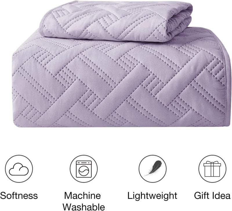 BSB HOME 100% Cotton Ultrasonic 280 Tc Solid King Size Quilted Bed Cover/Bedspread/Rajaai with 2 Pillow Case, (Luxurious, Lavender, 90X100 Inches, 254X228 cm) - Image 3