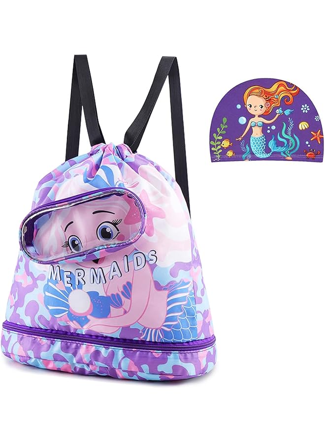 PROMASS Children'S Swimming Backpack, Drawstring Children'S Swimming Bag, Beach Bag, Sports Fitness Bag, Dry And Wet Separation, Suitable For Children, Men, Women. (Purple Rose) - Image 1