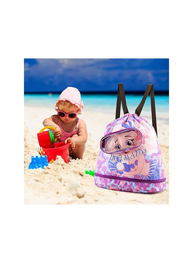 PROMASS Children'S Swimming Backpack, Drawstring Children'S Swimming Bag, Beach Bag, Sports Fitness Bag, Dry And Wet Separation, Suitable For Children, Men, Women. (Purple Rose) - Image 5