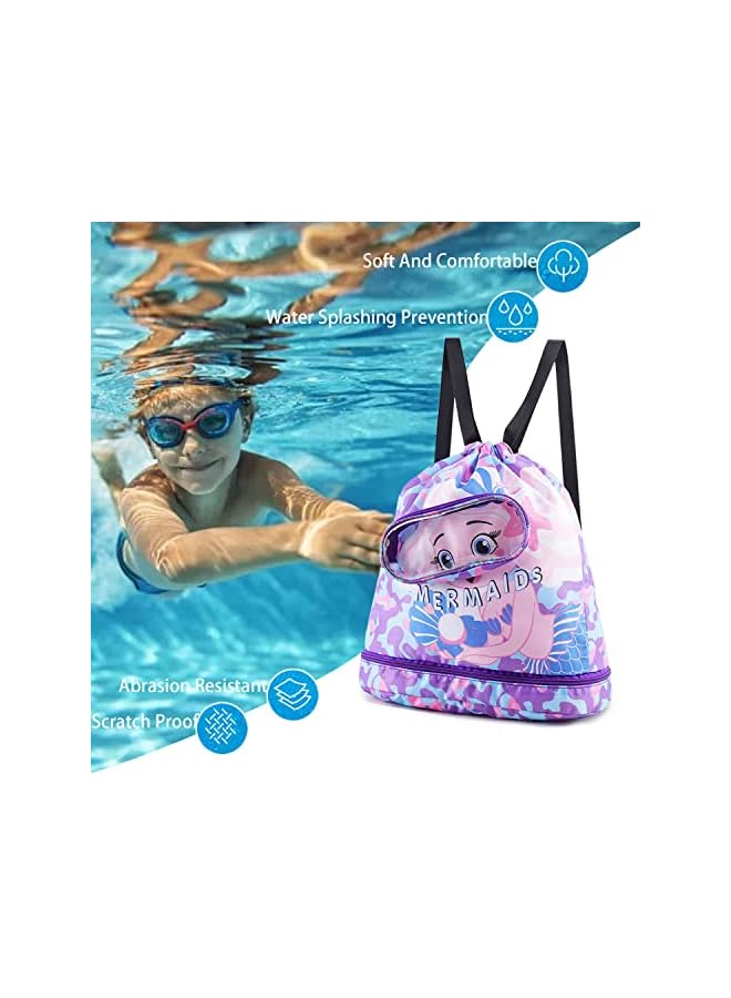 PROMASS Children'S Swimming Backpack, Drawstring Children'S Swimming Bag, Beach Bag, Sports Fitness Bag, Dry And Wet Separation, Suitable For Children, Men, Women. (Purple Rose) - Image 2