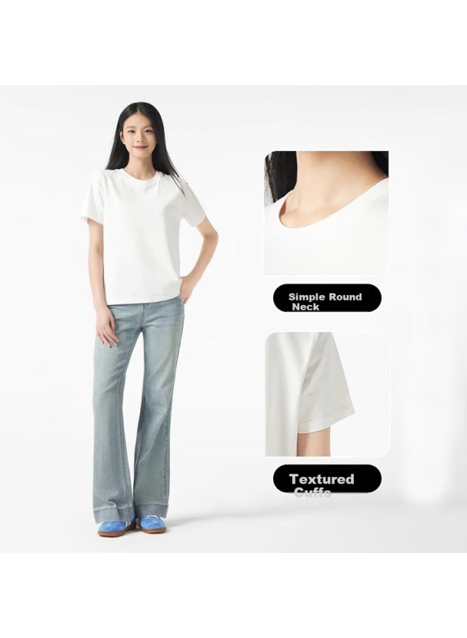 Don't speak Bieyu Tencel Short-sleeve Women's Summer Loose Thin Regular Shoulder Round Neck T-shirt, Commuter Simple Cool-feeling Top, White, S - Image 2