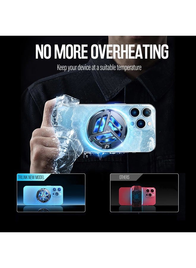 TRILINK Magnetic Phone Cooler with Wireless Charging, Phone Cooling Fan for iPhone/Android/iPad/Tablet - Phone Radiator for Gaming, Compatible with iPhone 12/13 MagSafe -RGB LEDs - Universal Clamp - Image 3