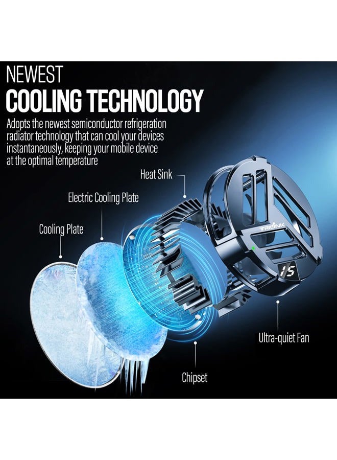 TRILINK Magnetic Phone Cooler with Wireless Charging, Phone Cooling Fan for iPhone/Android/iPad/Tablet - Phone Radiator for Gaming, Compatible with iPhone 12/13 MagSafe -RGB LEDs - Universal Clamp - Image 2