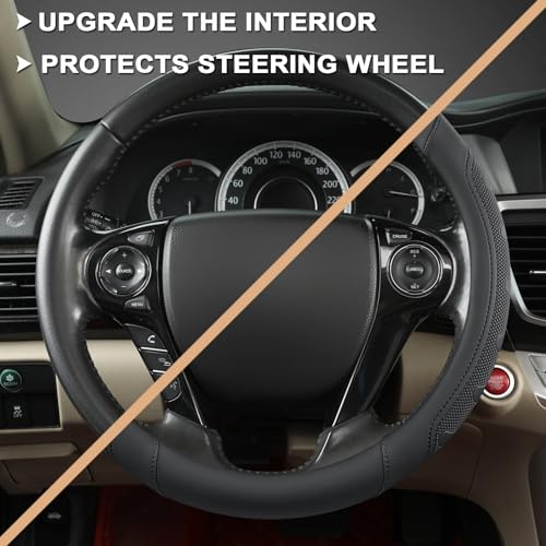 GIANT PANDA Microfiber Leather Steering Wheel Cover for Honda Accord,Civic,CR-V,HR-V,Pilot(Black-Standard Size) - Image 5