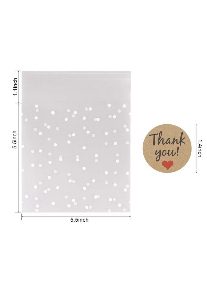 FLYTT Self Adhesive Cookie Bags Treat Bags Resealable Cellophane Bags White Polka Dot Individual Cookie Bags With Thank You Stickers For Gift Giving (5.5''X5.5'' 100 Pcs)  - Image 2