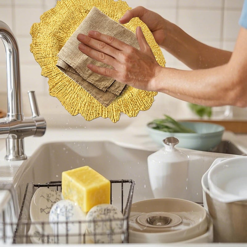 يُسلِّم 20 قطعة من أطباق الشحن الذهبية، أطباق شحن مقاس 13 بوصة بكميات كبيرة، شواحن بحافة مستديرة مكشكشة لأطباق العشاء وشواحن الطاولة لحفلات الزفاف - Image 2