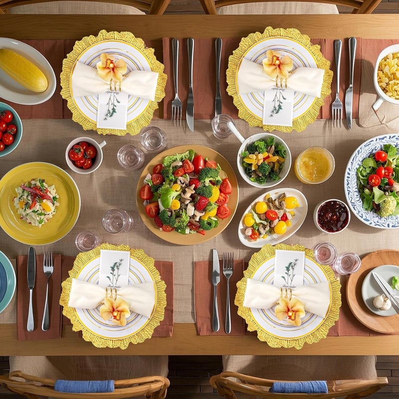 يُسلِّم 20 قطعة من أطباق الشحن الذهبية، أطباق شحن مقاس 13 بوصة بكميات كبيرة، شواحن بحافة مستديرة مكشكشة لأطباق العشاء وشواحن الطاولة لحفلات الزفاف - Image 4