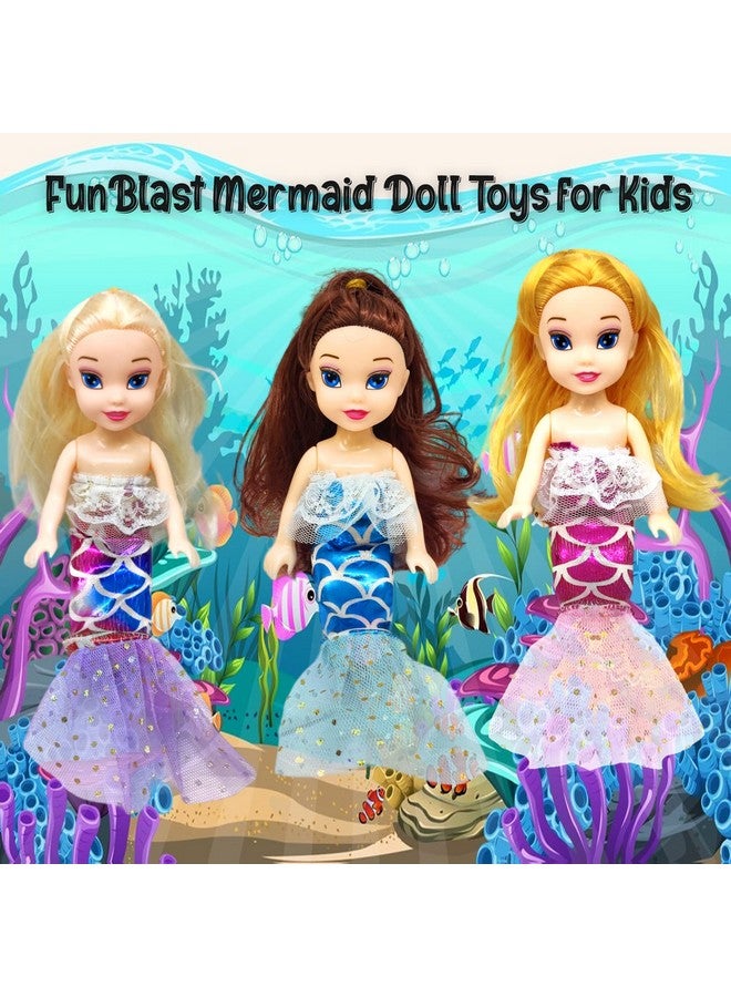 FunBlast Mermaid Doll Toys for Kids (Pack of 3 Pcs)- Doll Set for Girls- 20 CM Cute Realistic Dolls for Girls, Cute Dolls for Girls, Doll Toys for Kids (3 Pcs, Multicolor) (Dress Color May Vary) - Image 3